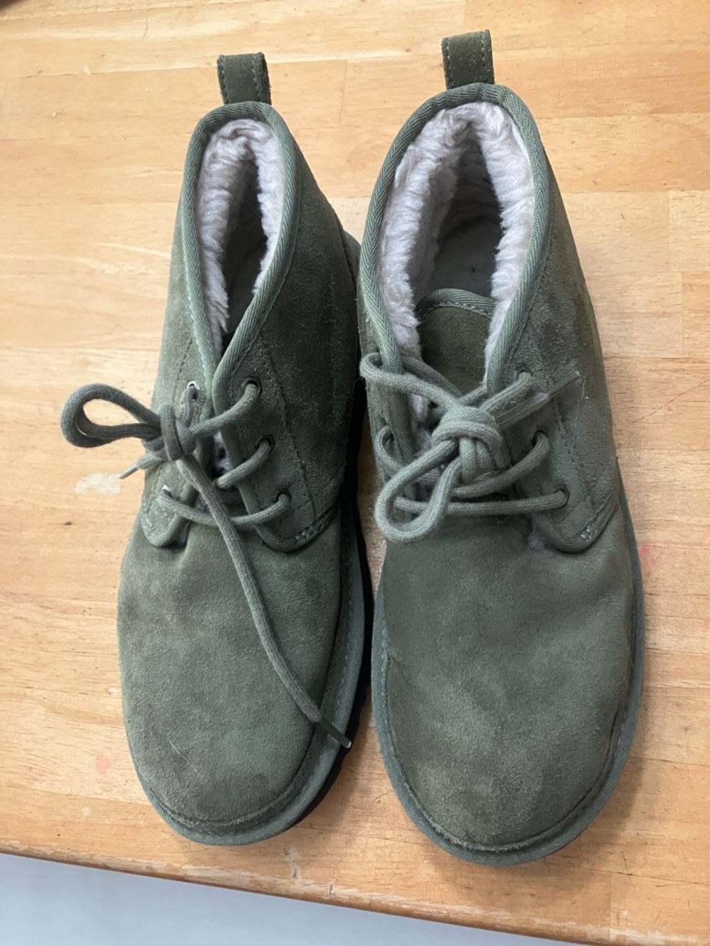 UGG Olive Suede Shearling Lace-Up Ankle Boots